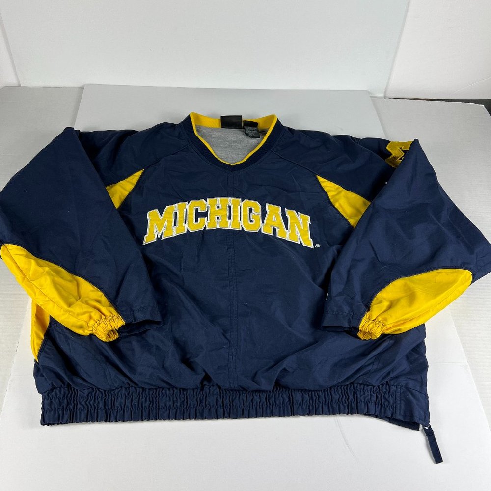 VTG Starter Michigan Wolverines Jacket Extra Large Blue Yellow Lined Windbreaker